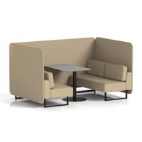 Brixworth 4 Seater Bench Booth With Black Legs And Grey Table With Black Leg In Main Line Flax Fabric - Upminster Panels And Sofa