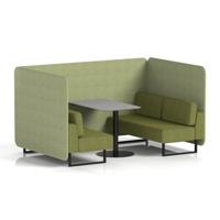 Brixworth 4 Seater Bench Booth With Black Legs And Grey Table With Black Leg In Rivet Fabric - Burnish Panels And Olive Sofa
