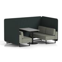 Brixworth 4 Seater Bench Booth With Black Legs And Grey Table With Black Leg In Rivet Fabric - Charcoal Panels And Vitreous Sofa