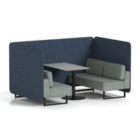 Brixworth 4 Seater Bench Booth With Black Legs And Grey Table With Black Leg In Rivet Fabric - Crucible Panels And Prime Sofa