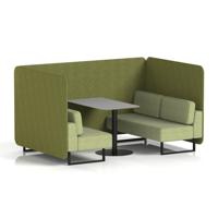 Brixworth 4 Seater Bench Booth With Black Legs And Grey Table With Black Leg In Rivet Fabric - Olive Panels And Burnish Sofa