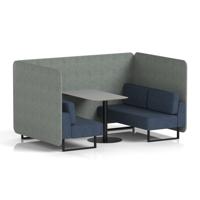 Brixworth 4 Seater Bench Booth With Black Legs And Grey Table With Black Leg In Rivet Fabric - Vitreous Panels And Charcoal Sofa
