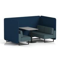 Brixworth 4 Seater Bench Booth With Black Legs And Grey Table With Black Leg In X2 Fabric - Calculus Panels And Polygon Sofa
