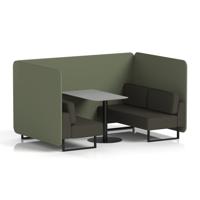 Brixworth 4 Seater Bench Booth With Black Legs And Grey Table With Black Leg In Main Line Flax Fabric - Monument Panels And Temple Sofa