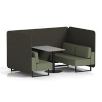 Brixworth 4 Seater Bench Booth With Black Legs And Grey Table With Black Leg In Main Line Flax Fabric - Temple Panels And Monument Sofa