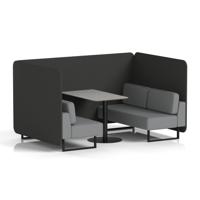 Brixworth 4 Seater Bench Booth With Black Legs And Grey Table With Black Leg In Synergy Fabric - Mix Panels And Partner Sofa
