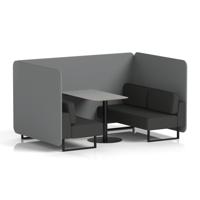 Brixworth 4 Seater Bench Booth With Black Legs And Grey Table With Black Leg In Synergy Fabric - Partner Panels And Mix Sofa