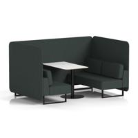 Brixworth 4 Seater Bench Booth With Black Legs And White Table With Black Leg In Rivet Fabric - Charcoal Panels And Sofa