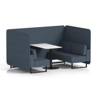 Brixworth 4 Seater Bench Booth With Black Legs And White Table With Black Leg In Rivet Fabric - Crucible Panels And Sofa