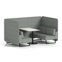 Brixworth 4 Seater Bench Booth With Black Legs And White Table With Black Leg In Rivet Fabric - Prime Panels And Sofa