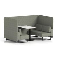 Brixworth 4 Seater Bench Booth With Black Legs And White Table With Black Leg In Rivet Fabric - Vitreous Panels And Sofa
