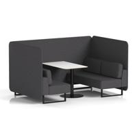 Brixworth 4 Seater Bench Booth With Black Legs And White Table With Black Leg In X2 Fabric - Arithmetic Panels And Sofa