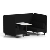 Brixworth 4 Seater Bench Booth With Black Legs And White Table With Black Leg In X2 Fabric - Diameter Panels And Sofa