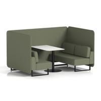 Brixworth 4 Seater Bench Booth With Black Legs And White Table With Black Leg In Main Line Flax Fabric - Monument Panels And Sofa