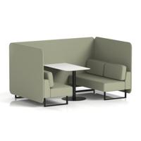 Brixworth 4 Seater Bench Booth With Black Legs And White Table With Black Leg In Main Line Flax Fabric - Newbury Panels And Sofa