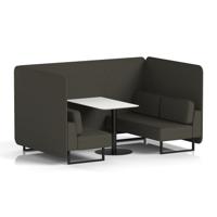 Brixworth 4 Seater Bench Booth With Black Legs And White Table With Black Leg In Main Line Flax Fabric - Temple Panels And Sofa