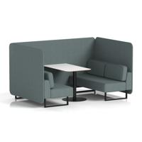 Brixworth 4 Seater Bench Booth With Black Legs And White Table With Black Leg In Main Line Flax Fabric - Westminster Panels And Sofa