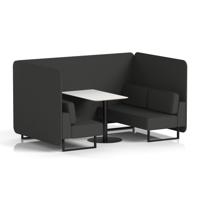 Brixworth 4 Seater Bench Booth With Black Legs And White Table With Black Leg In Synergy Fabric - Mix Panels And Sofa