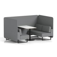 Brixworth 4 Seater Bench Booth With Black Legs And White Table With Black Leg In Synergy Fabric - Partner Panels And Sofa