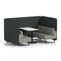Brixworth 4 Seater Bench Booth With Black Legs And White Table With Black Leg In Rivet Fabric - Charcoal Panels And Vitreous Sofa