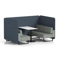 Brixworth 4 Seater Bench Booth With Black Legs And White Table With Black Leg In Rivet Fabric - Crucible Panels And Prime Sofa