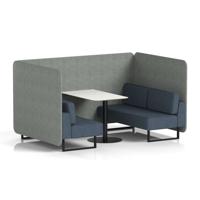 Brixworth 4 Seater Bench Booth With Black Legs And White Table With Black Leg In Rivet Fabric - Prime Panels And Crucible Sofa