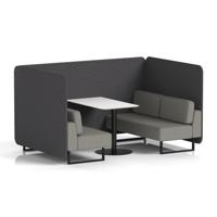 Brixworth 4 Seater Bench Booth With Black Legs And White Table With Black Leg In X2 Fabric - Arithmetic Panels And Number Sofa