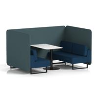 Brixworth 4 Seater Bench Booth With Black Legs And White Table With Black Leg In X2 Fabric - Polygon Panels And Calculus Sofa