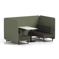 Brixworth 4 Seater Bench Booth With Black Legs And White Table With Black Leg In Main Line Flax Fabric - Monument Panels And Temple Sofa