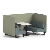 Brixworth 4 Seater Bench Booth With Black Legs And White Table With Black Leg In Main Line Flax Fabric - Newbury Panels And Westminster Sofa