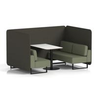 Brixworth 4 Seater Bench Booth With Black Legs And White Table With Black Leg In Main Line Flax Fabric - Temple Panels And Monument Sofa