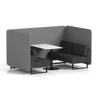 Brixworth 4 Seater Bench Booth With Black Legs And White Table With Black Leg In Synergy Fabric - Mix Panels And Partner Sofa