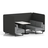 Brixworth 4 Seater Bench Booth With Black Legs And White Table With Black Leg In Synergy Fabric - Partner Panels And Mix Sofa