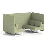 Brixworth 4 Seater Bench Booth With White Legs In Rivet Fabric - Burnish Panels And Sofa