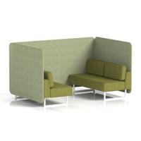 Brixworth 4 Seater Bench Booth With White Legs In Rivet Fabric - Burnish Panels And Olive Sofa