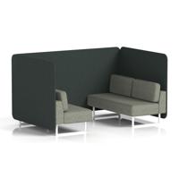 Brixworth 4 Seater Bench Booth With White Legs In Rivet Fabric - Charcoal Panels And Vitreous Sofa