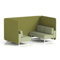 Brixworth 4 Seater Bench Booth With White Legs In Rivet Fabric - Olive Panels And Burnish Sofa