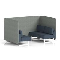 Brixworth 4 Seater Bench Booth With White Legs In Rivet Fabric - Prime Panels And Crucible Sofa