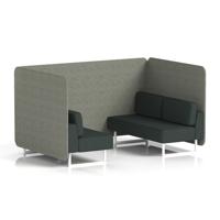 Brixworth 4 Seater Bench Booth With White Legs In Rivet Fabric - Vitreous Panels And Charcoal Sofa