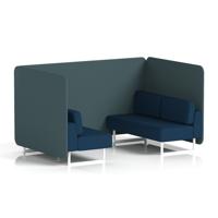 Brixworth 4 Seater Bench Booth With White Legs In X2 Fabric - Polygon Panels And Calculus Sofa