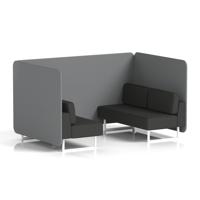 Brixworth 4 Seater Bench Booth With White Legs In Synergy Fabric - Partner Panels And Mix Sofa