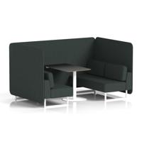 Brixworth 4 Seater Bench Booth With White Legs And Black Table With White Leg In Rivet Fabric - Charcoal Panels And Sofa