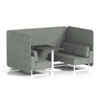 Brixworth 4 Seater Bench Booth With White Legs And Black Table With White Leg In Rivet Fabric - Prime Panels And Sofa