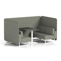 Brixworth 4 Seater Bench Booth With White Legs And Black Table With White Leg In Rivet Fabric - Vitreous Panels And Sofa