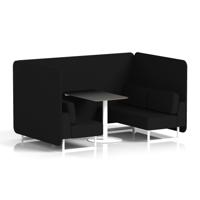 Brixworth 4 Seater Bench Booth With White Legs And Black Table With White Leg In X2 Fabric - Diameter Panels And Sofa