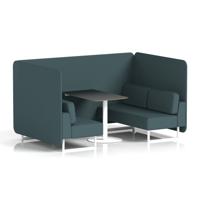 Brixworth 4 Seater Bench Booth With White Legs And Black Table With White Leg In X2 Fabric - Polygon Panels And Sofa