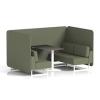 Brixworth 4 Seater Bench Booth With White Legs And Black Table With White Leg In Main Line Flax Fabric - Monument Panels And Sofa