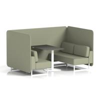 Brixworth 4 Seater Bench Booth With White Legs And Black Table With White Leg In Main Line Flax Fabric - Newbury Panels And Sofa