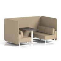 Brixworth 4 Seater Bench Booth With White Legs And Black Table With White Leg In Main Line Flax Fabric - Upminster Panels And Sofa