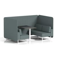 Brixworth 4 Seater Bench Booth With White Legs And Black Table With White Leg In Main Line Flax Fabric - Westminster Panels And Sofa